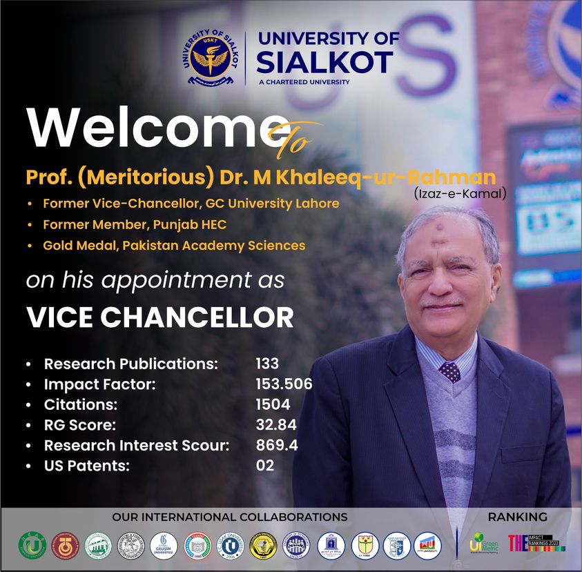 Welcome to the newly appointed Vice Chancellor Professor Dr. Muhammad Khaleeq Ur Rahman